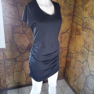 Black Ruched Short Sleeve Dress